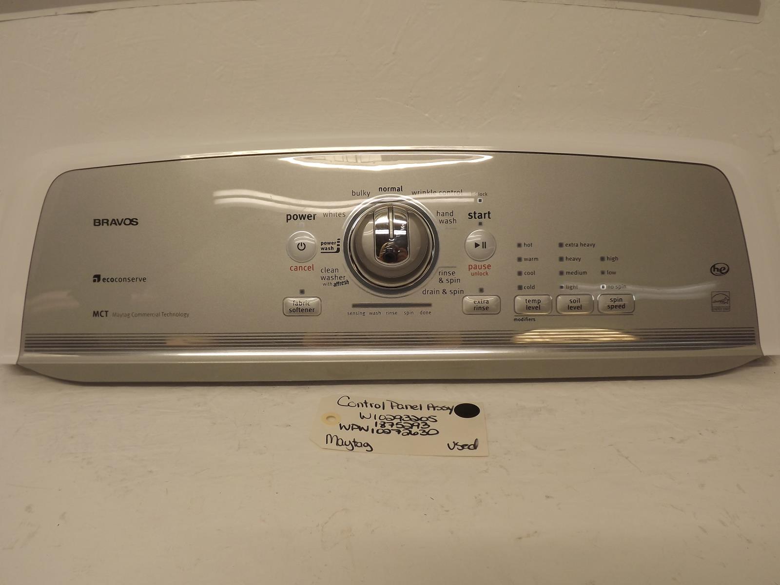 Maytag Washer W10293205 1875293 WPW10272630 Control Panel Assy Used Maytag Washer W10293205 1875293 WPW10272630 Control Panel Assy Used